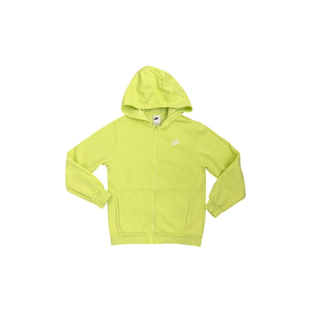 Nike Sportswear Club Fleece Full Zip Hoodie Sweatshirt Lime Green Large 14/16